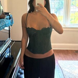 Urban Outfitters Out From Under Modern Lace Corset Top Emerald Green
